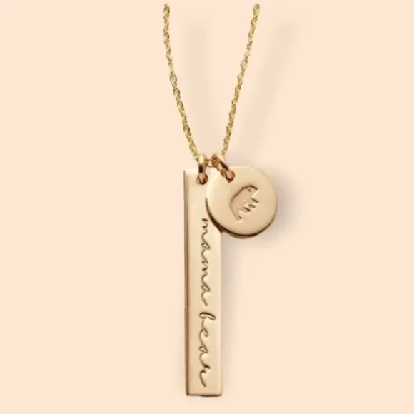 Mama Bear Dainty Two Charm Stamped Gold Charm Necklace NWT - Picture 10 of 10